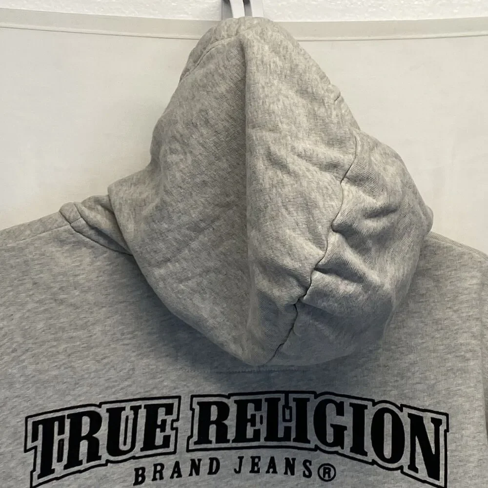 True Religion Men's M Budda World Tour Logo Gray Full Zip Hoodie Fleece